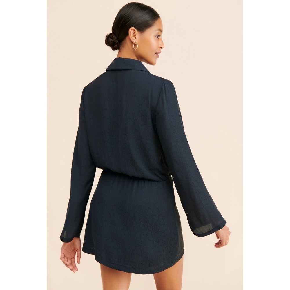 Free People Simone‎ Blazer Mini Dress Navy Blue Wrap Notched Lapel Long Sleeve - Picture 6 of 8